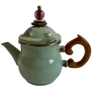 MacKenzie-Childs Victoria and Richard Sage Green Floral Enamel Teapot
